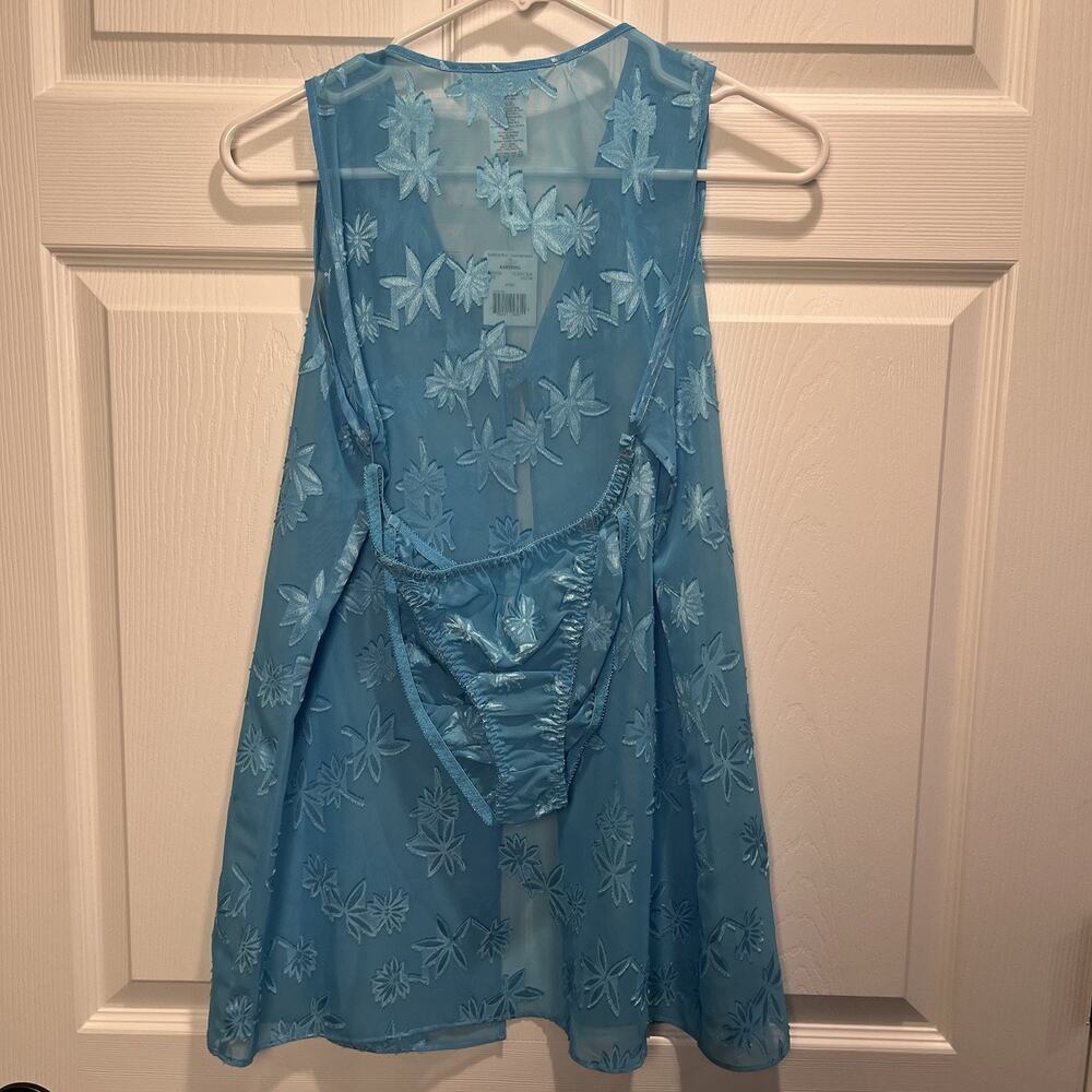 Secret Treasures Women's Two-piece Medium Babydoll Lingerie Blue Floral Sheer - Picture 2 of 5